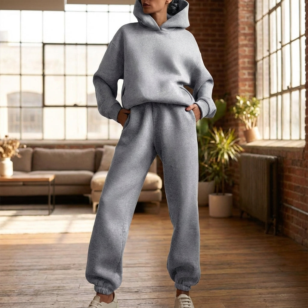 Women's oversized two-piece tracksuit set, gray, comfortable loungewear