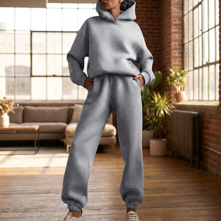 Women's oversized two-piece tracksuit set, gray, comfortable loungewear