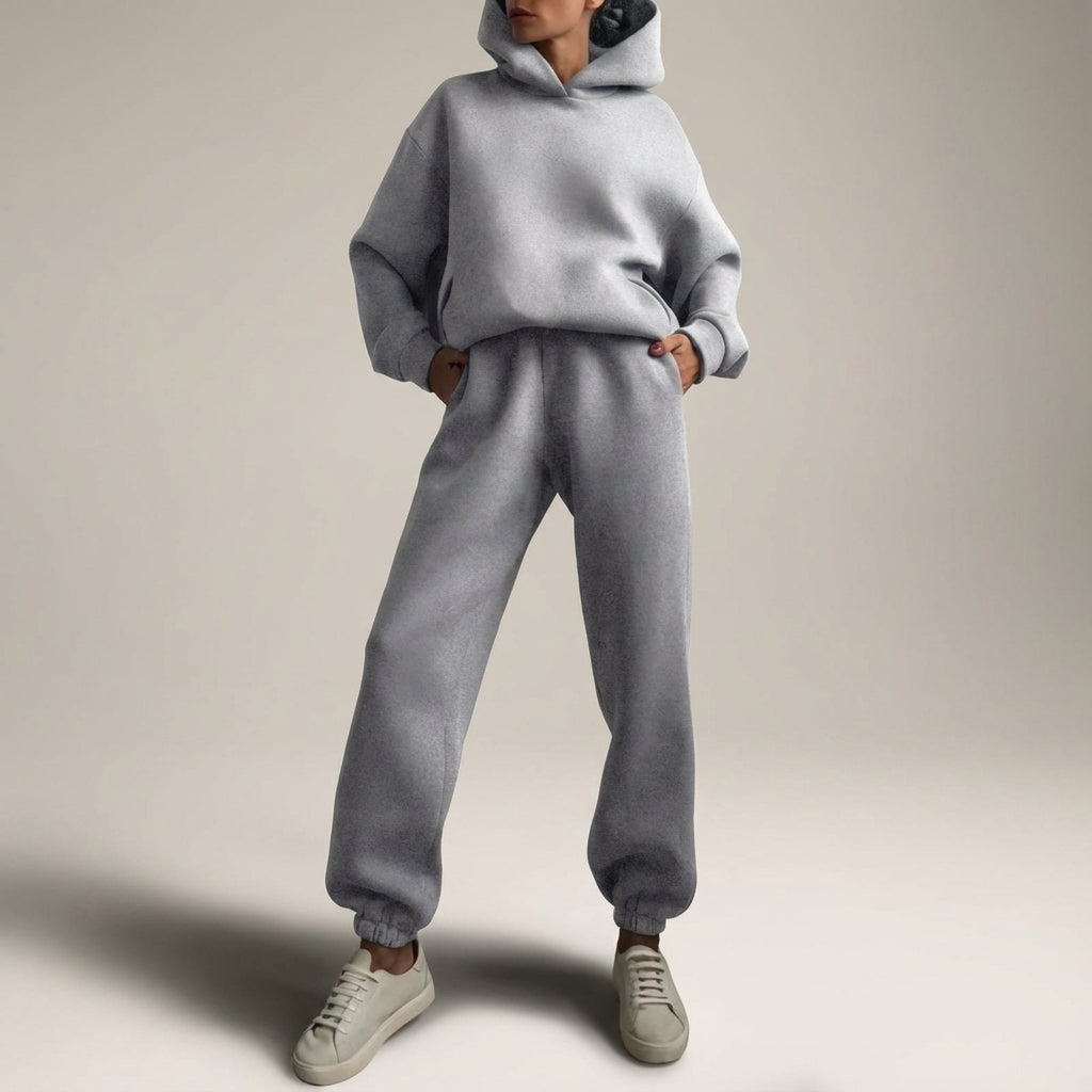 Front view of women's oversized two-piece tracksuit set in navy, ideal comfortwear
