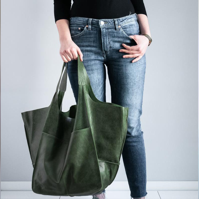 Timeless vintage design women's oversized leather shoulder bag, a genuine leather fashion statement.
