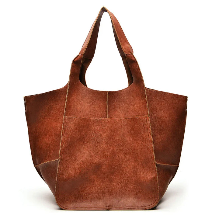 Everyday women's oversized vintage leather shoulder bag, a durable genuine leather accessory & tote.