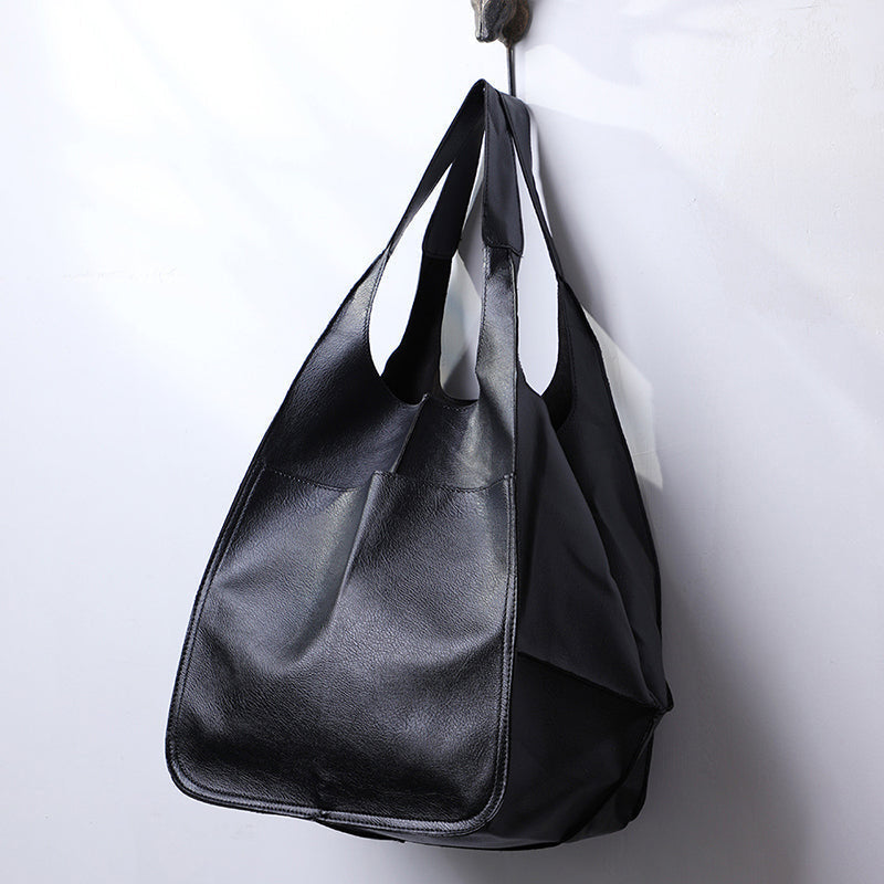 Rustic brown genuine leather oversized vintage women's shoulder bag, a fashionable everyday tote.