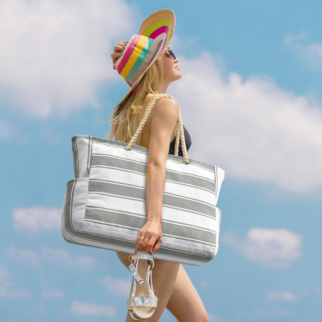 Chic sandproof women's beach tote, a fashionable accessory for summer.