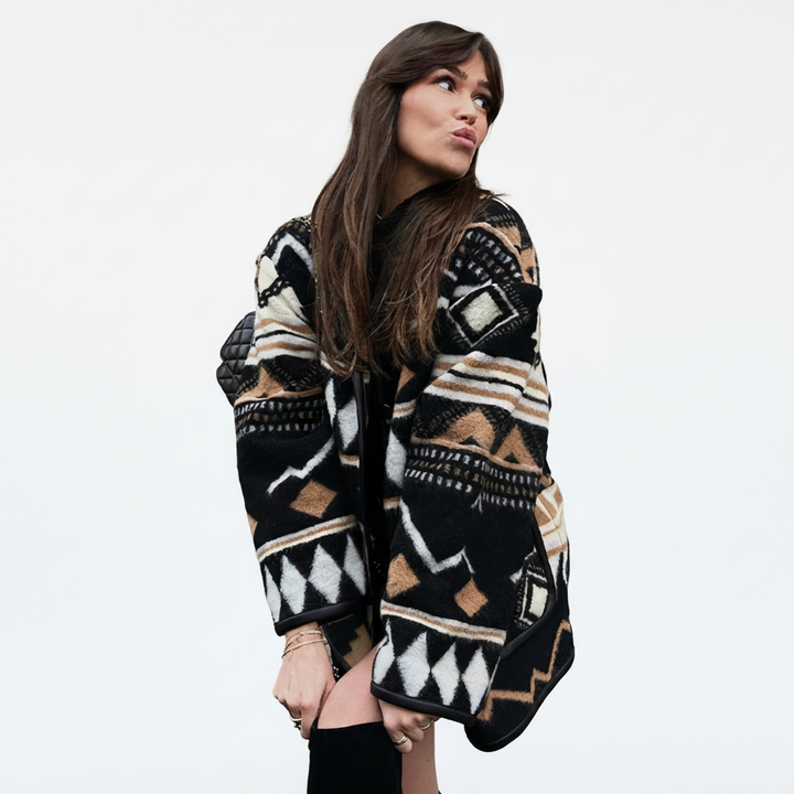 Sofia oversized wool blend coat with eye-catching graphic print, ideal women's winter outerwear