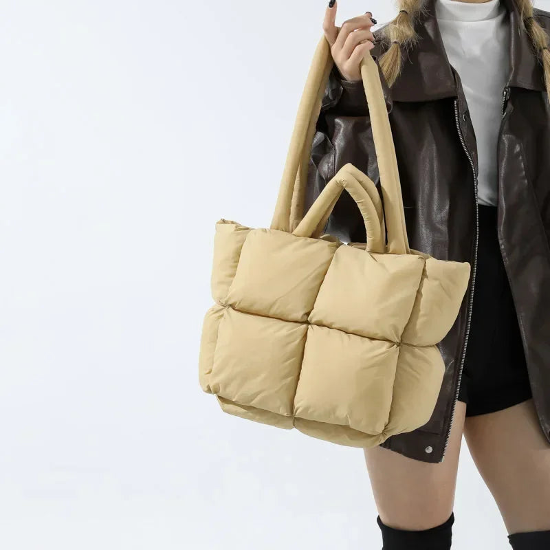 Spacious Cloudline Puffer Tote Bag; women's soft, padded shoulder bag, perfect for daily use.