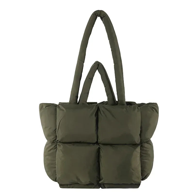 Large capacity Cloudline Puffer Tote Bag; soft, padded women's shoulder bag for all essentials.