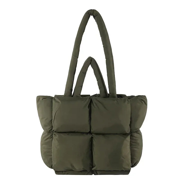 Large capacity Cloudline Puffer Tote Bag; soft, padded women's shoulder bag for all essentials.