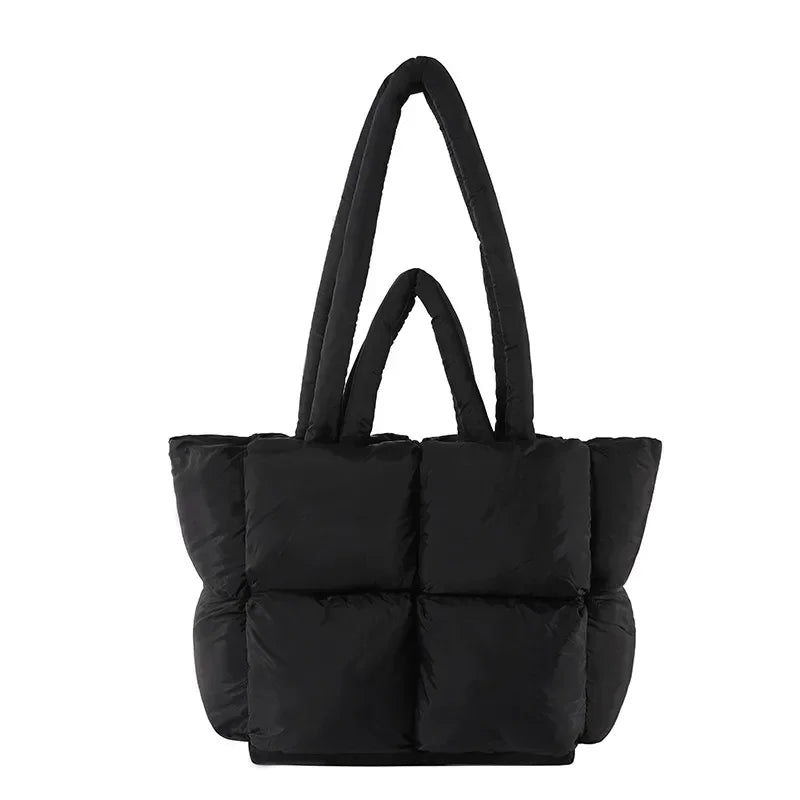 Women's Padded Cloudline Puffer Shoulder Bag; a comfortable, soft, and large capacity everyday tote.