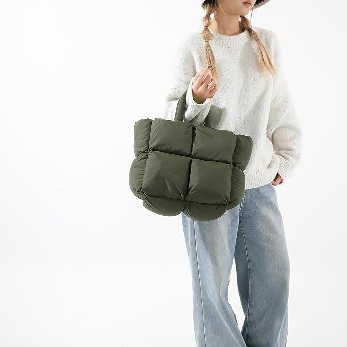 Fashionable women's puffer tote; Cloudline Padded Bag, a soft shoulder bag & everyday accessory.