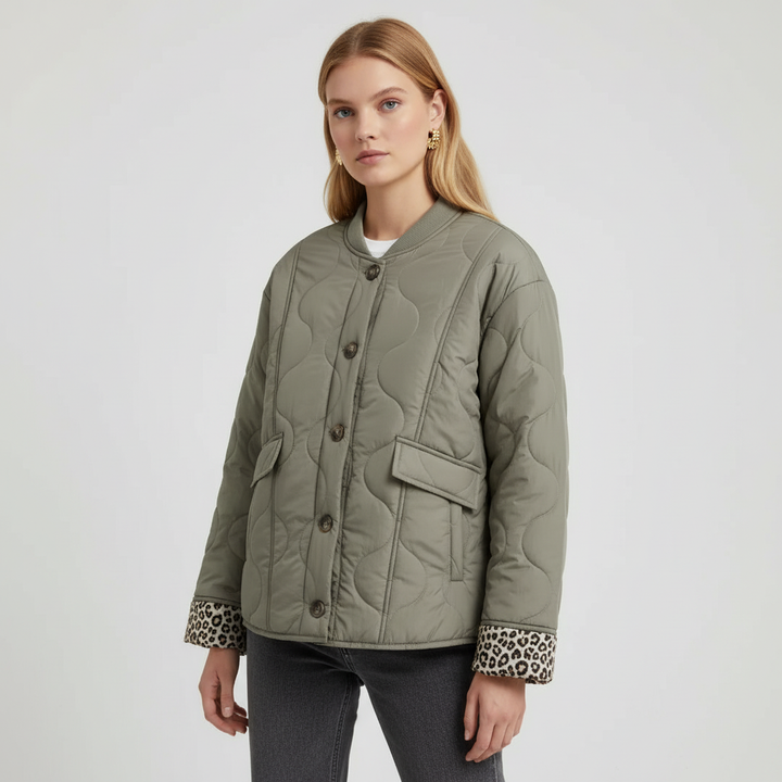 Candace women's padded jacket, a tailored fit with an eye-catching leopard print lining for ladies.