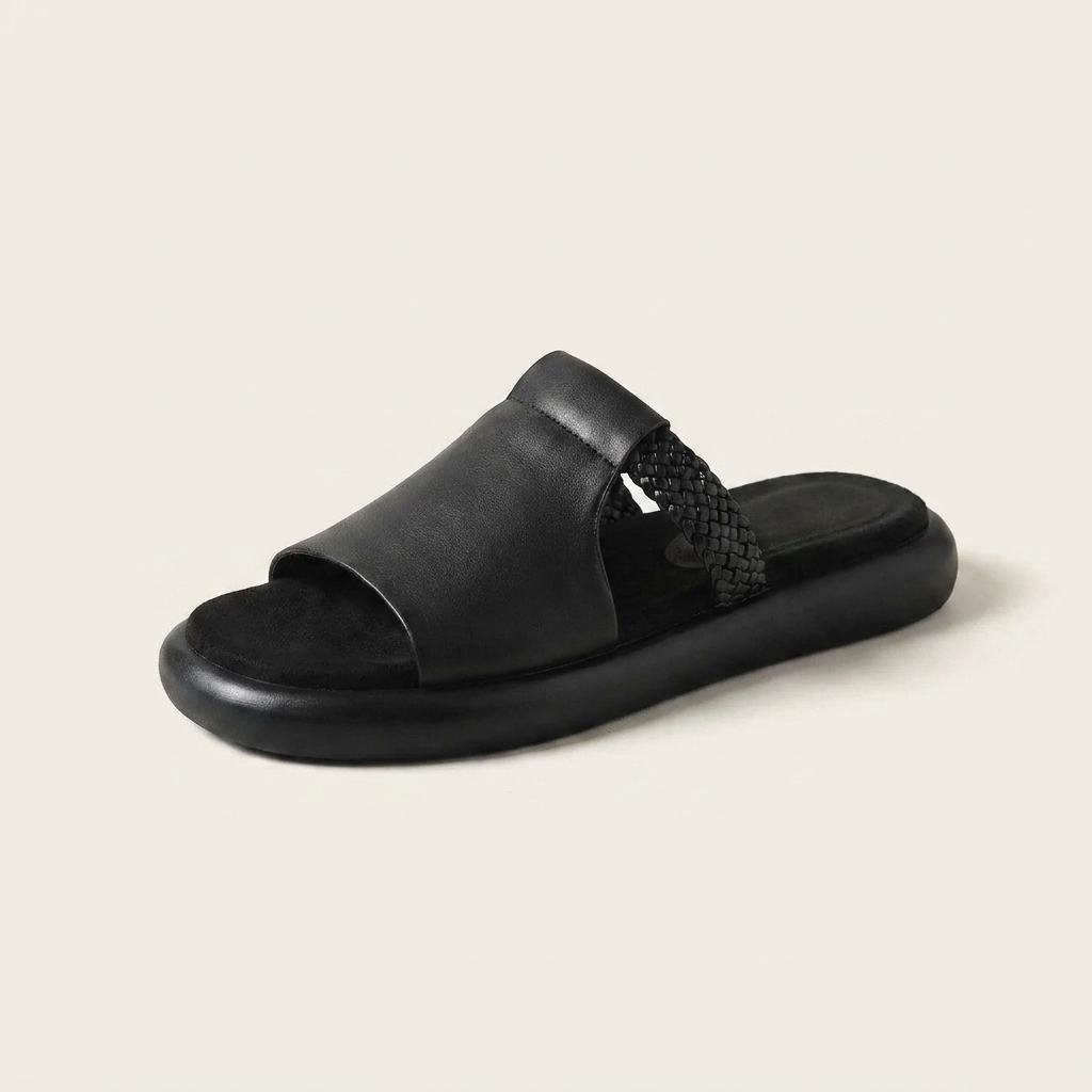 Women's Palermo stylish open-toe flats. Comfortable slip-on slides for summer.
