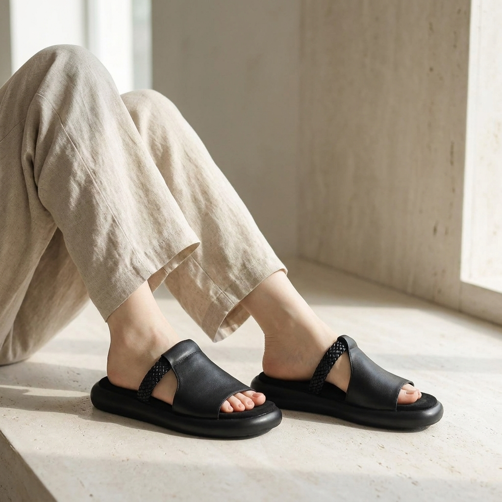 Chic women's Palermo open-toe flats. Comfortable slip-on slides for everyday summer style.