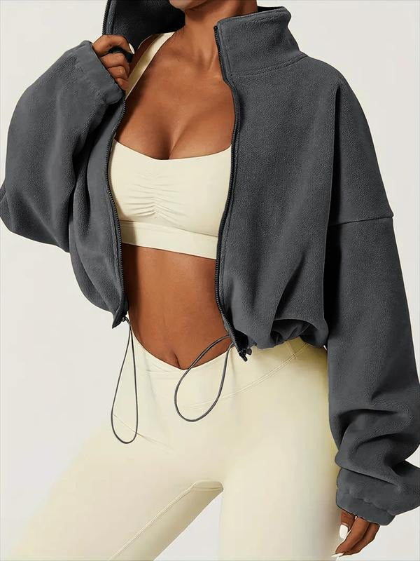 Women's cropped zip jacket, Palma style. Comfortable & versatile outerwear with a high collar & adjustable hem.