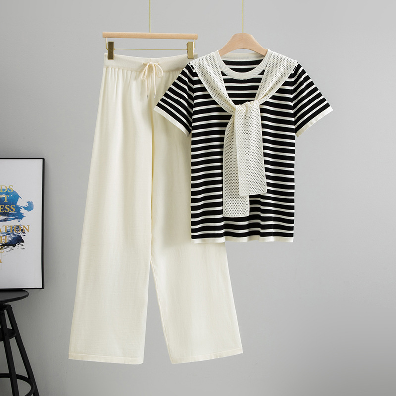 Comfortable women's striped cotton blend lounge set, perfect for everyday casual chic and relaxation.
