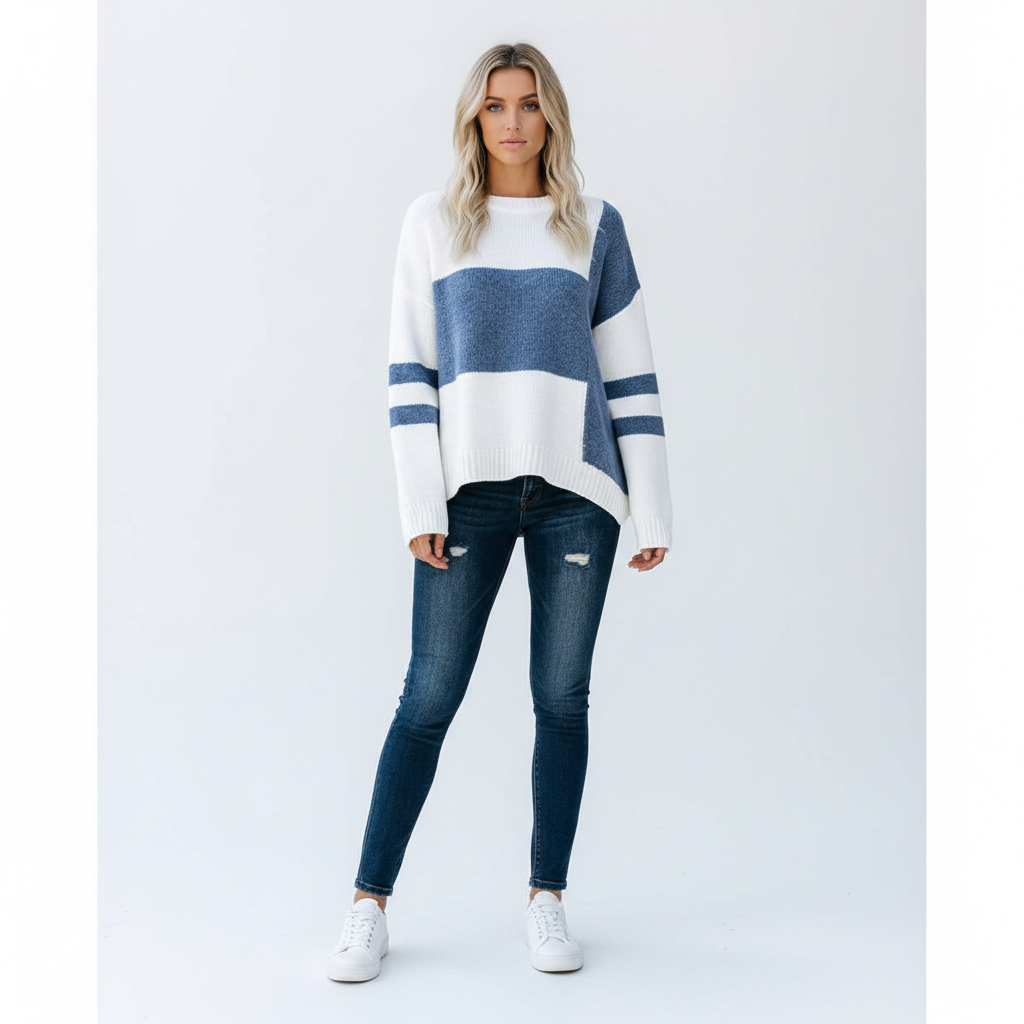 Helena Patchwork Design Pullover for women, knitted for winter fashion