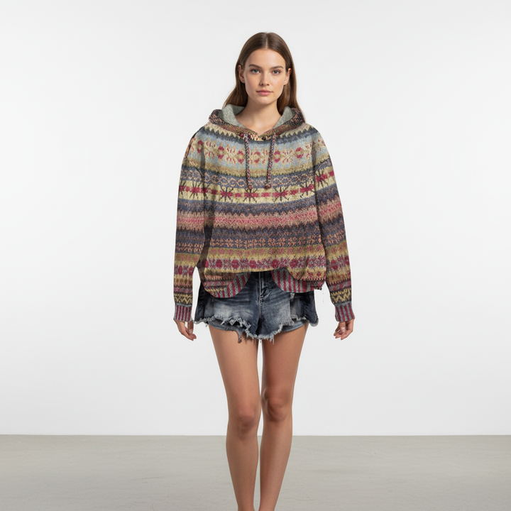 Warm women's patterned cotton blend hoodie, Claudia, a stylish casual top