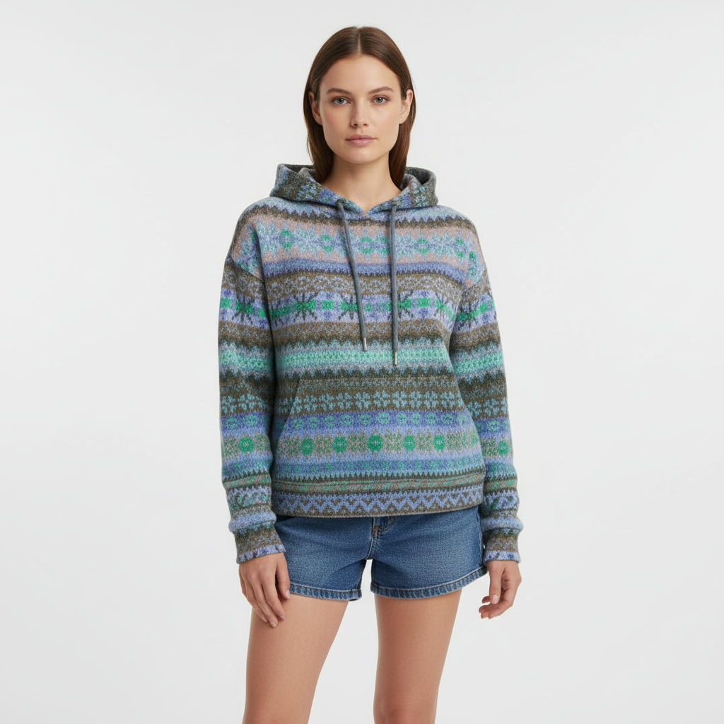 Claudia women's patterned cotton blend hoodie, cozy fleece for everyday wear