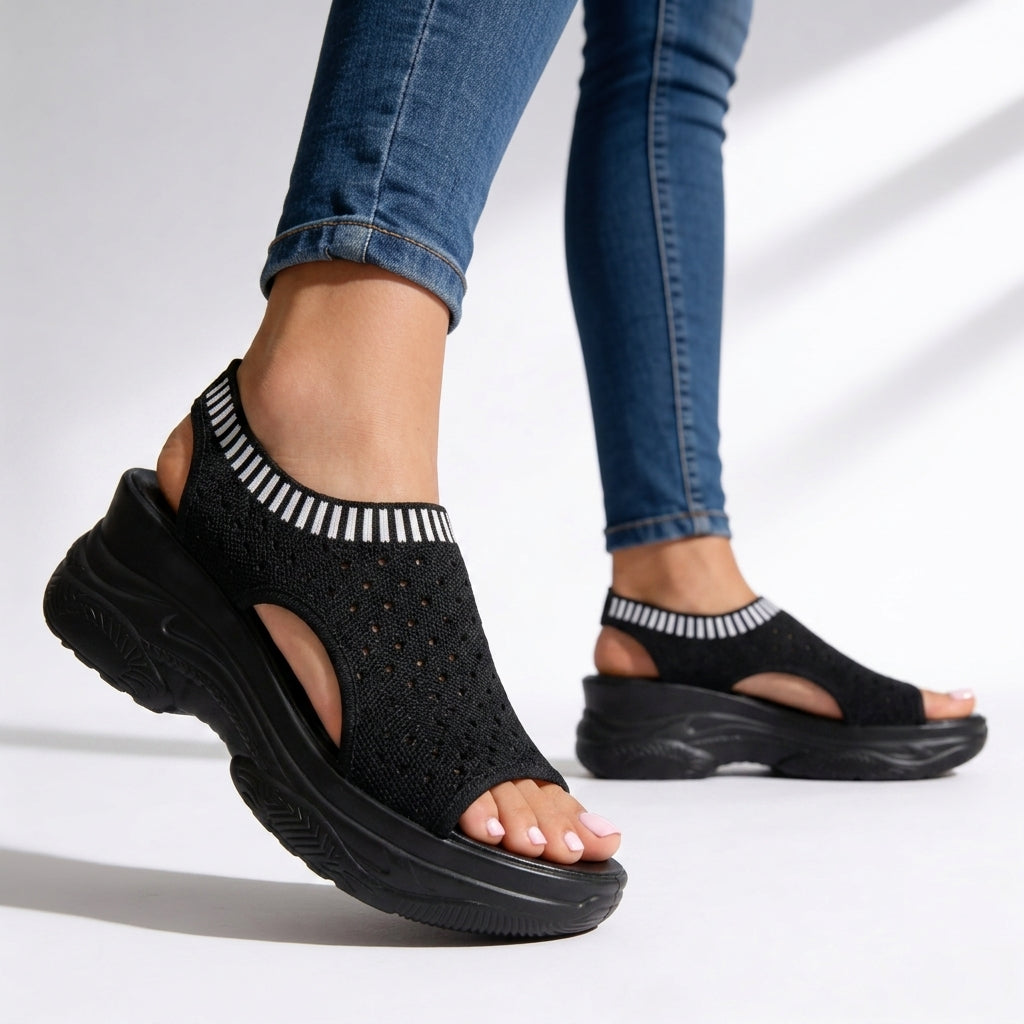 Women's peep toe platform wedge sandals, perfect for comfort walking and summer casual style.