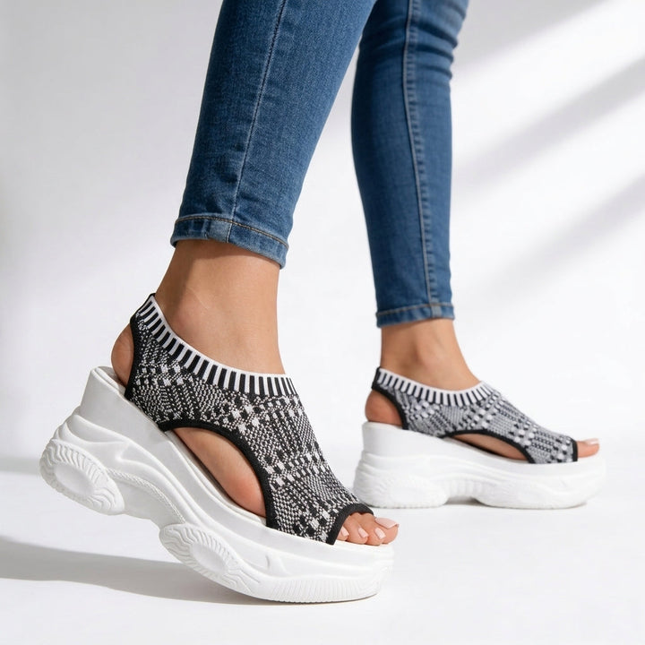 Comfortable women's slip-on peep toe wedge sandals with platform, ideal for everyday walking & summer.