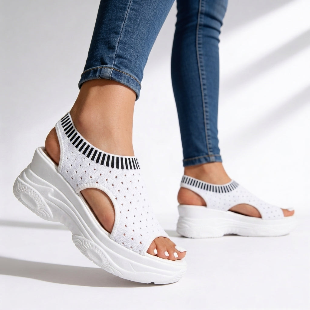 Stylish women's peep toe platform wedge sandals, offering elevated comfort for casual summer wear.