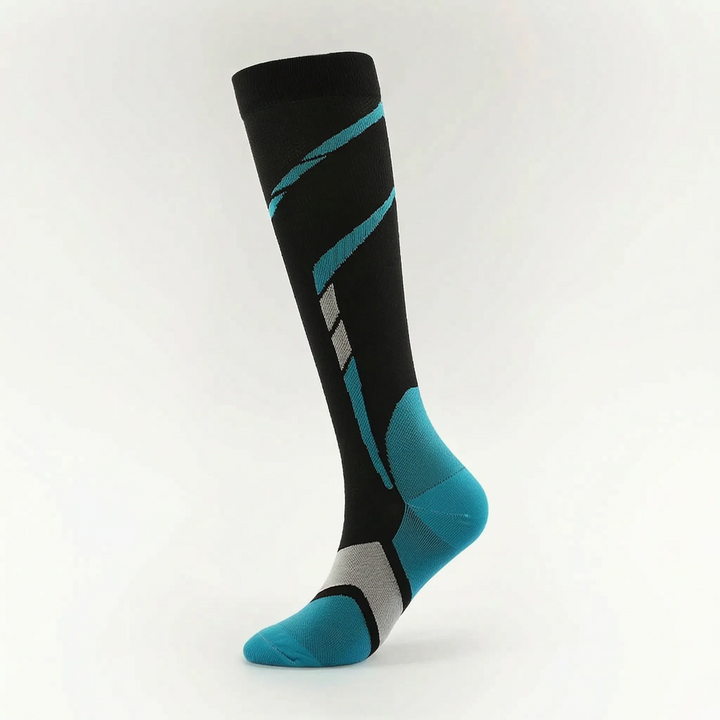 Premium women's knee-high sports socks offering ultimate support, breathability & comfort for any activity.