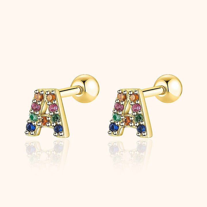 Women's personalized gold plated 'A' initial hoop earrings, elegant custom jewelry gift.