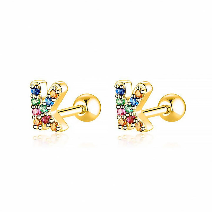 Women's gold plated personalized 'L' initial hoop earrings, unique custom jewelry.