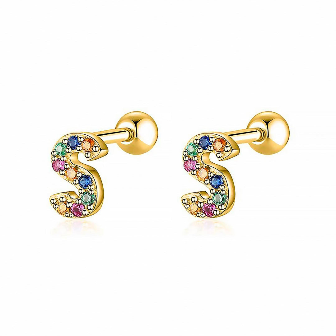 Sparkling 'S' letter hoop earrings with rhinestones, custom women's personalized gift.
