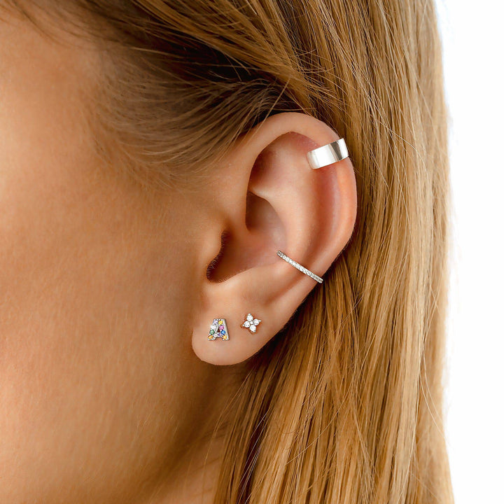 Sterling silver initial 'B' hoop earrings for women, delicate personalized letter jewelry.
