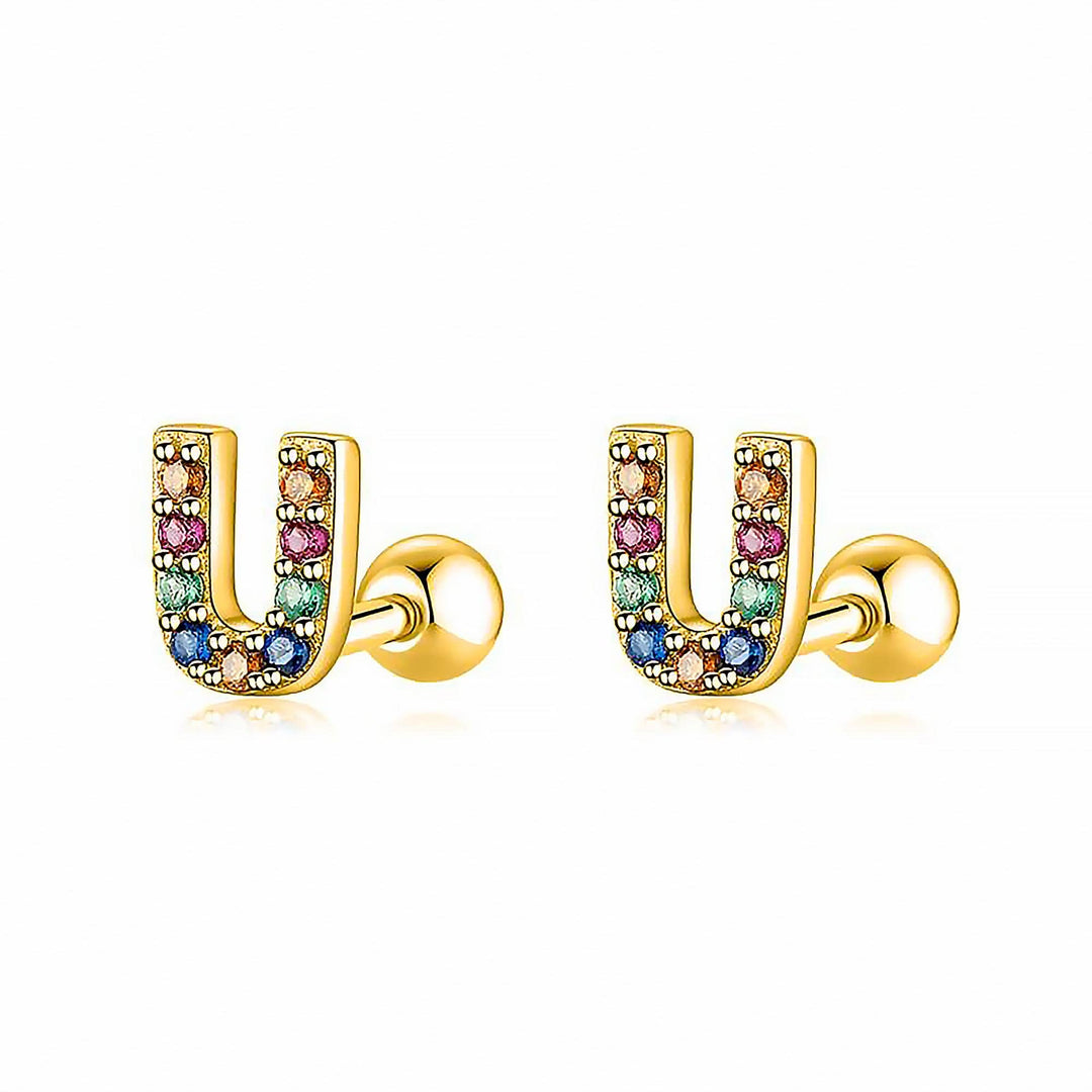 Delicate sterling silver 'U' initial hoop earrings, personalized women's jewelry gift.