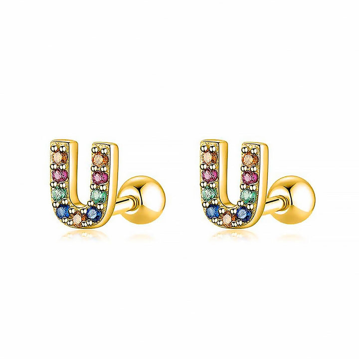 Delicate sterling silver 'U' initial hoop earrings, personalized women's jewelry gift.