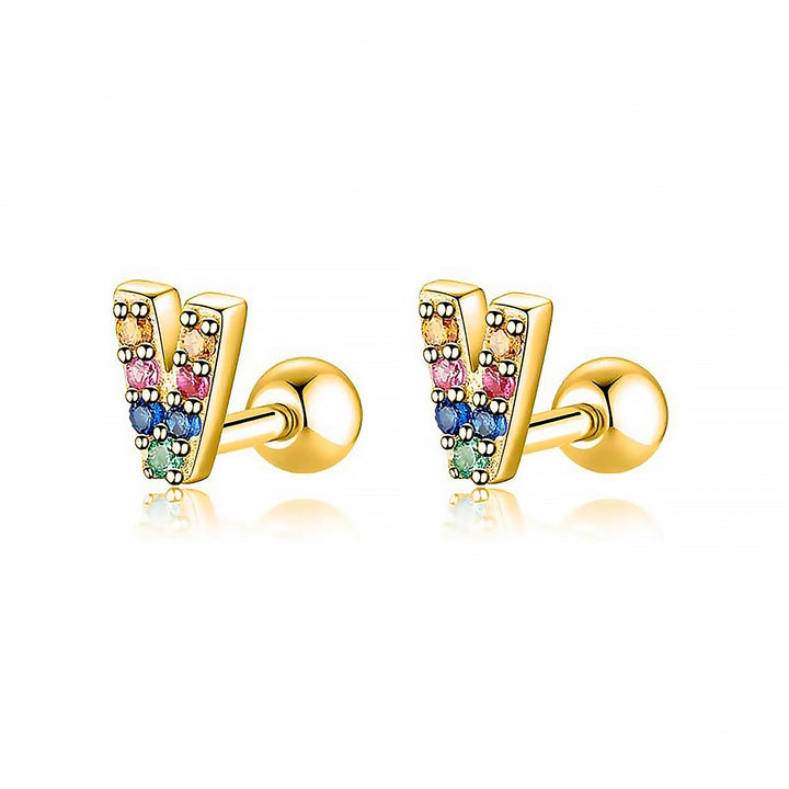 Custom gold plated 'V' initial hoop earrings, elegant women's personalized jewelry.