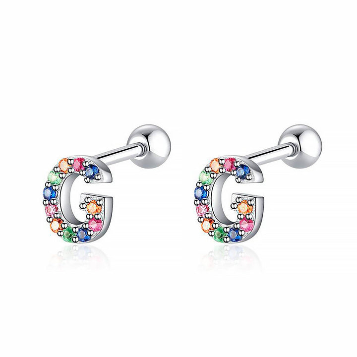 Women's personalized initial hoop earrings, sterling silver, unique letter jewelry.