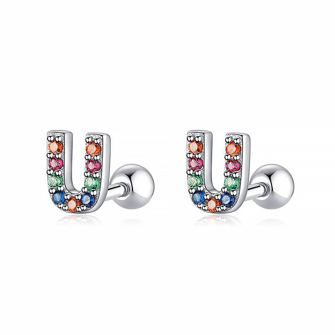 Gift box with personalized sterling silver initial hoop earrings for women.