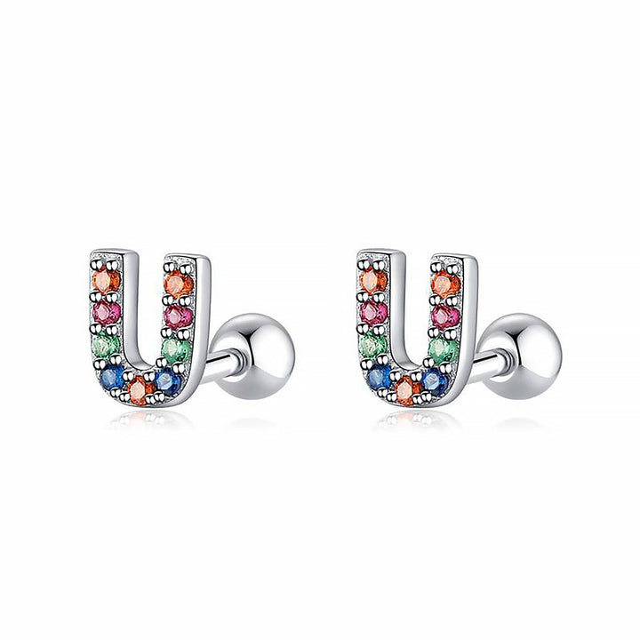 Gift box with personalized sterling silver initial hoop earrings for women.