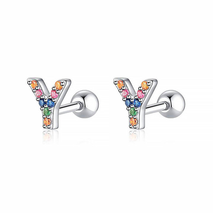 Rhinestone embellished personalized initial hoop earrings, trendy women's gift.