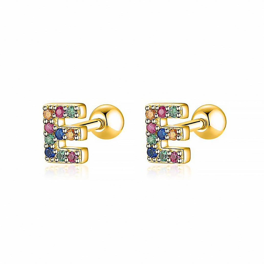 Custom gold plated 'F' initial hoop earrings, personalized elegant women's jewelry.