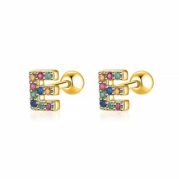 Custom gold plated 'F' initial hoop earrings, personalized elegant women's jewelry.