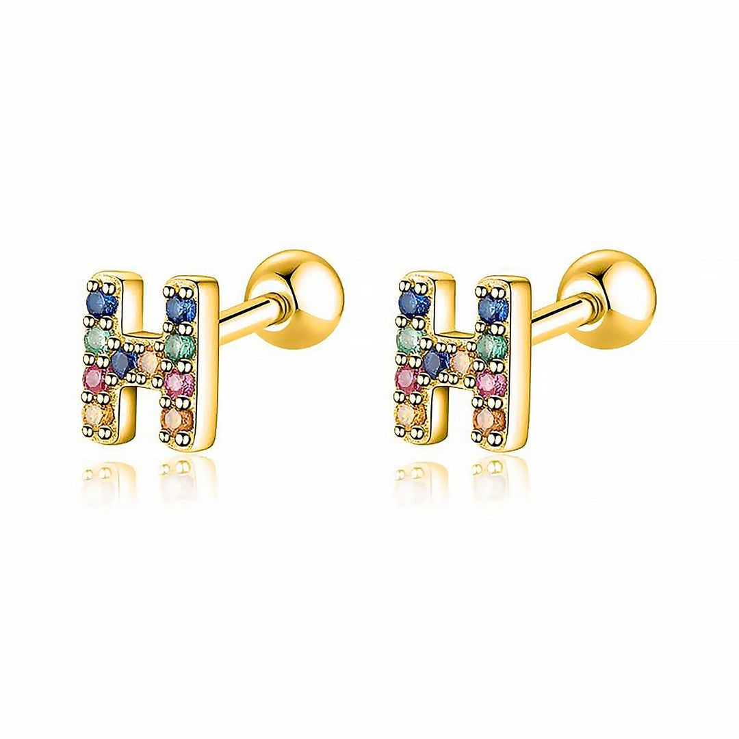Women's gold plated initial 'I' hoop earrings, stylish personalized custom jewelry.