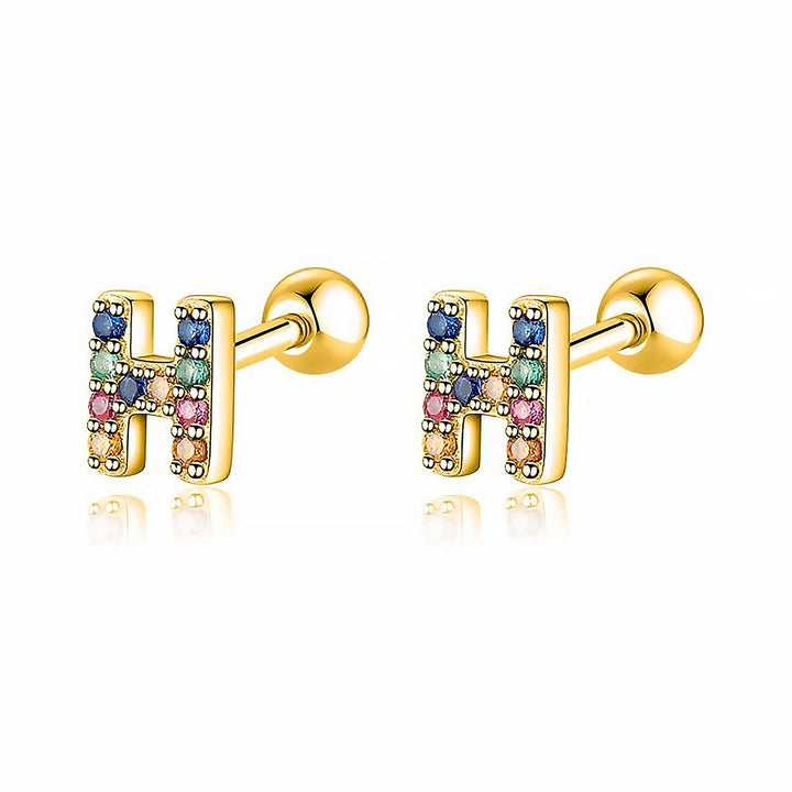 Women's gold plated initial 'I' hoop earrings, stylish personalized custom jewelry.