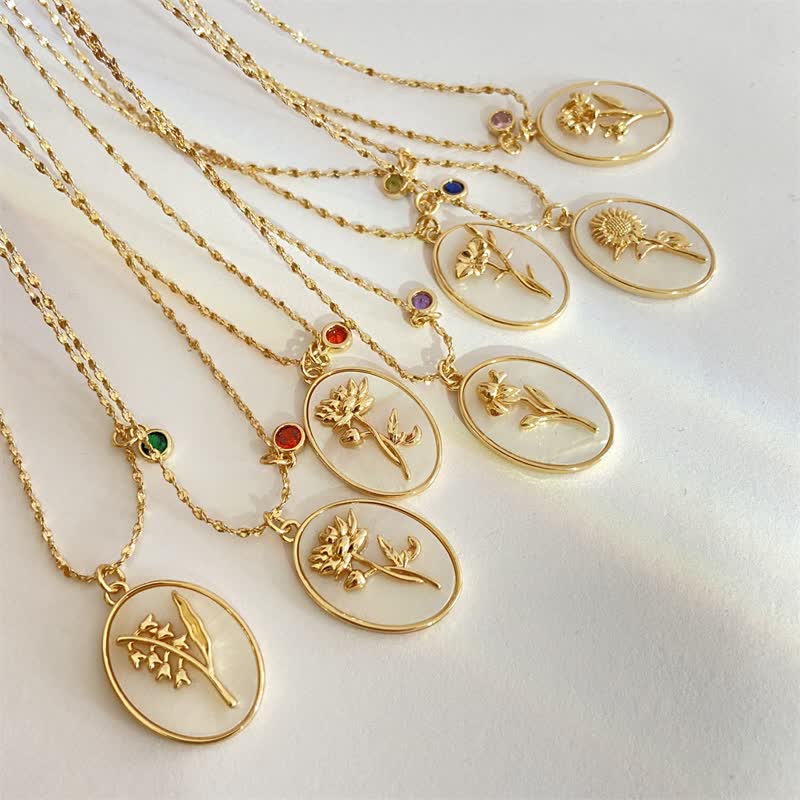 Delicate personalized birth flower & birthstone necklace for women, crafted from sterling silver.