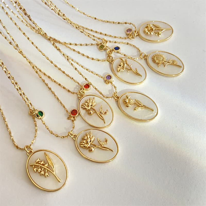 Delicate personalized birth flower & birthstone necklace for women, crafted from sterling silver.