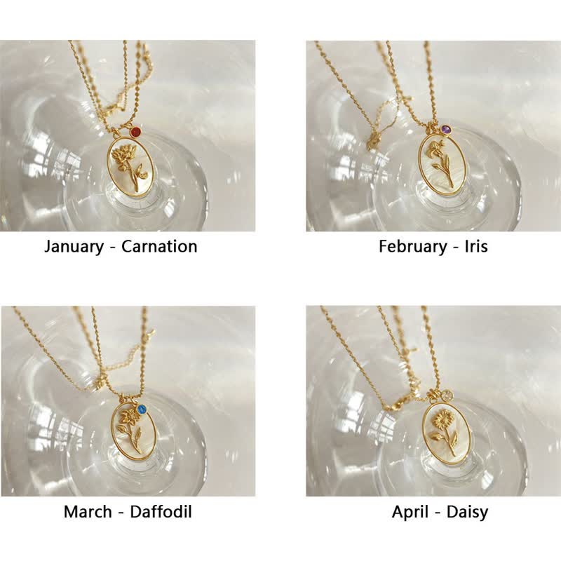 Custom silver birthstone necklace for women, with a lovely personalized birth flower design.