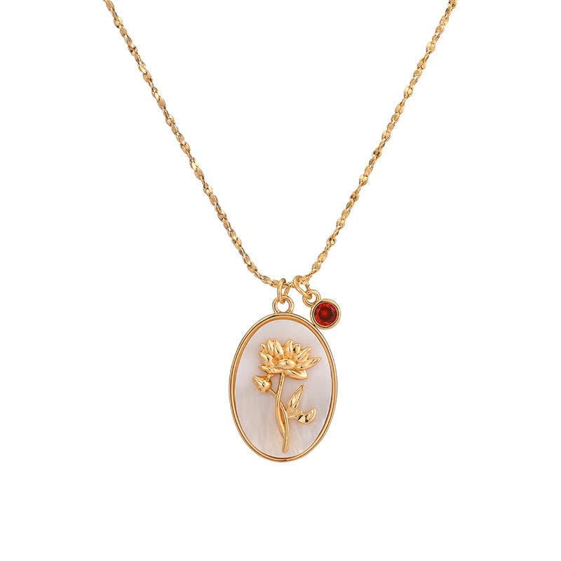Delicate women's birth flower necklace with personalized birthstone pendant in sterling silver.