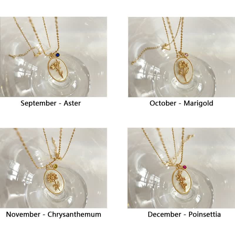 Delicate women's birthstone necklace, personalized with birth flower charm. Sterling silver gift.
