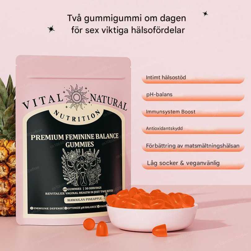 Plant-based pH balancing gummies for women's wellness. Promotes vaginal health, freshness & immune support.