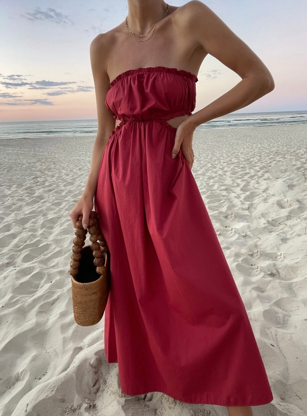 Women's pink bohemian chic sleeveless dress with a loose fit, perfect for summer casual wear or vacation beachwear.