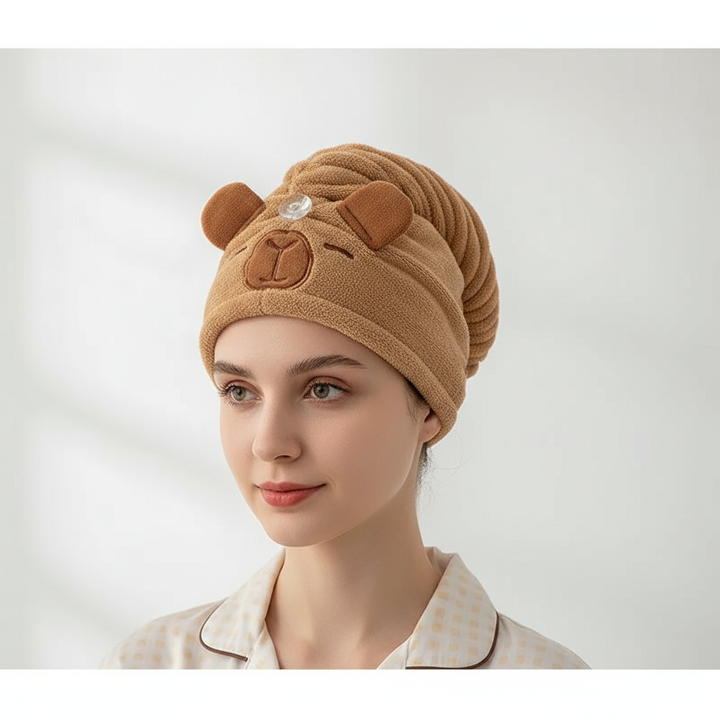 Comfortable blue fleece hair wrap turban for women, perfect for quick-drying hair care