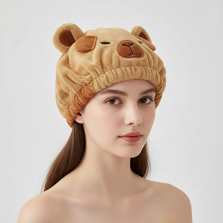 Absorbent yellow fuzzyhaircap, a quick-dry fleece towel ideal for all hair types