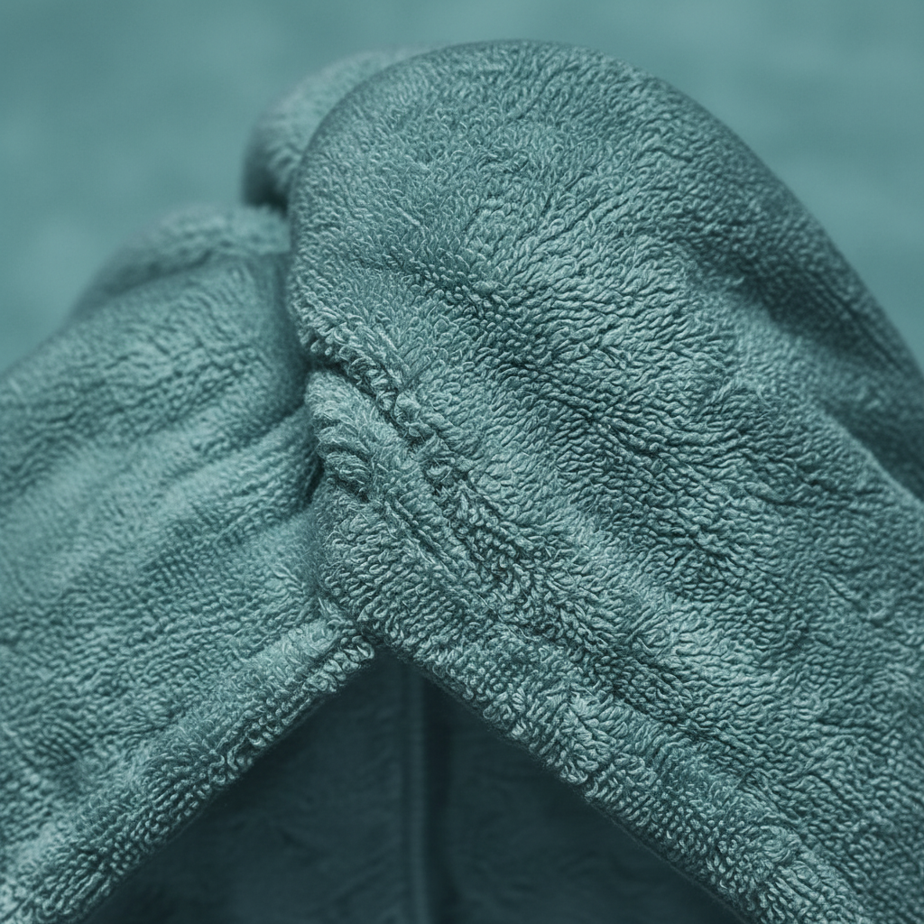 Close-up of fluffy microfiber fabric on an absorbent hair towel, perfect for women's haircare